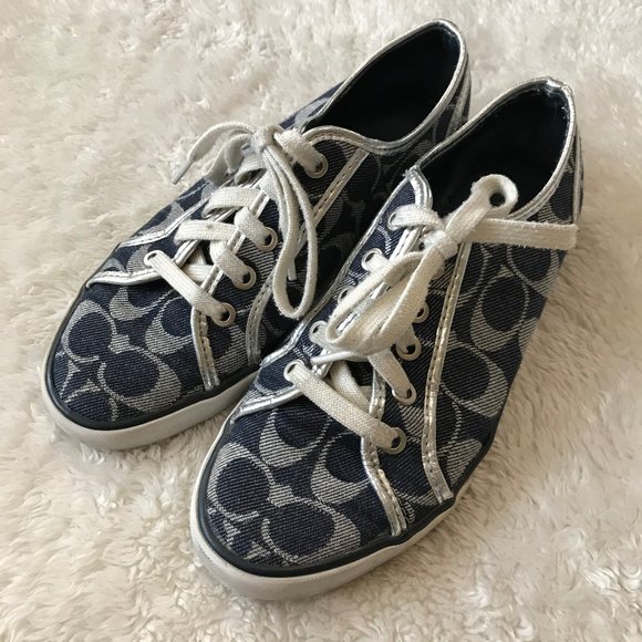 Coach Shoes - Coach Dee Navy Signature Sneakers Silver Logo 6.5
